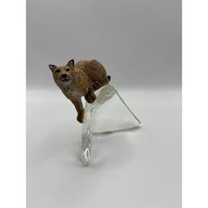 Franklin Mint Bobcat Figurine on Clear Glass Ice Mountain Base TFM Wildlife